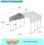 Heavy Duty Metal Carport, 10x15 Ft, Galvanized Steel Roof with Enhanced Base, Outdoor Car Shelter for Vehicles and Storage