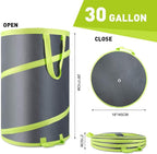 Resuable Leaf Bag 2 Pack, Collapsible Trash Can for Camping, Garden Waste Bag Pop Up, 120L Large Yard Waste Container with Drain Holes and Drawstrings for Windy Days