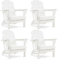 Folding Adirondack Chair, HDPE Outdoor Texture Lawn Chair with Reclining Back, Cup and Phone Holder - Comfortable Firepit Chair Weather Resistant for Patio or Backyard (White, Set of 4)