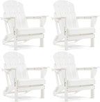 Folding Adirondack Chair, HDPE Outdoor Texture Lawn Chair with Reclining Back, Cup and Phone Holder - Comfortable Firepit Chair Weather Resistant for Patio or Backyard (White, Set of 4)