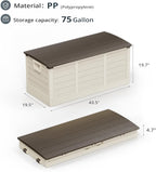 Outvita Foldable 75 Gallon Outdoor Storage Box, Plastic Storage Containers with Lid, Patio Deck Box Furniture for Garden, Pool, Balcony, Yard (Brown)