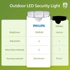 Philips 72W 7400LM Dusk to Dawn Security Lights Outdoor, LED Aluminum Flood Light, 3 Adjustable Heads, 5000K Daylight, Waterproof for Garage, Yard, Patio