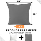 idee-home Outdoor Pillows with Inserts Included, Patio Outside Square Pillows Waterproof Set of 2, 18 x 18 inch Dark Grey
