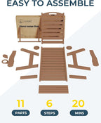 Lounge Chair Outdoor, Oversized Chaise Lounge Chair with 5 Positions, HDPE, Patio Lounge Chair with Wheels & Cup Holder for Pool, Deck, Poolside, Teak