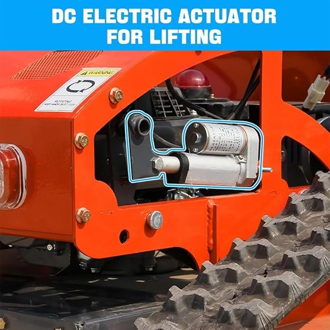 Gasoline Powered Remote Control Lawn Mowerwith Snow Plow, 9HP Crawler Mower with 600m Range for Steep Hills and Orchards (Orange/Snow Shovel)