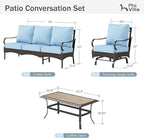 PHI VILLA Outdoor Modern Patio Furniture Set, Upgraded Wicker&Metal Patio Furniture Conversation Set with Waterproof Thick Cushions for Porch, Poolside, Deck, and Yard (4 Pieces,Blue)