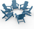 Folding Adirondack Chair Wood Texture 6 Pack, HDPE All-Weather Fire Pit Chairs, Plastic Adirondack Chairs with 2 Cup Holder, Outdoor Lawn Chair for Patio Garden (Navy Blue)