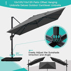 Sunnyglade 10x13Ft Cantilever Patio Umbrella Rectangular Deluxe Offset Umbrella 360°Rotation & Integrated Tilting System Patio Hanging Umbrella for Market Garden Deck Pool Backyard Patio(Grey)