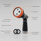 RESTMO 2-IN-1 Garden Hose Nozzle, Heavy Duty Metal Water Hose Nozzle with 4 Spray Patterns, Magic Twist and Thumb Flow Control, Ideal for Watering Plants & Lawns, Washing Cars & Pets, Orange