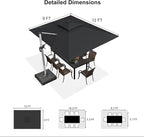 PURPLE LEAF 9' X 12' Solar Powered LED Rectangle Cantilever Umbrella With Base Patio Umbrellas Windproof Hanging Umbrella Outdoor Offset Umbrellas, Black