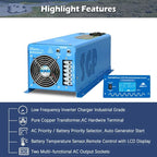 4000W 12V Inverter Charger,Peak 12000W,240Vac Input, 120V/240Vac Output Split Phase,Low Frequency,Pure Sine Wave Inverter, LCD Remote Controller,for Off Grid System(Upgraded Version)