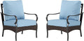 Sophia & William Extra Large Outdoor Patio Sofa Chairs Set 2 PCS Heavy-Duty Porch Furniture with High Back & Deep Seating Area, 5.5" Thicken Cushions for Deck, Lawn, Outside (Blue)