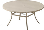 VICLLAX Outdoor Patio Round Dining Table, 53"x 53" Metal Slatted Round Tabletop with Adjustable Umbrella Hole for Deck Lawn Garden Backyard, Sandshell