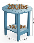 MXIMU Round Outdoor Side Table Adirondack Tables 18 Inch Chairside End Tables with Storage Shelf, 2-Tier Plastic Patio Side Table, Weather Resistant for Balcony Backyard Lawn (Blue, 2 Pack)