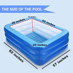 Inflatable Pools for Kids and Adults, 82" X 57" X 25" Kiddie Pools with Inflatable Soft Floor, Durable Family Swimming Pool for Backyard, Garden or Indoor (Blue)