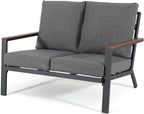 Soleil Jardin Aluminum Patio Furniture Loveseat, Outdoor 2 Seats Sofa Couch with FSC Certified Solid Wood Top, Outdoor Conversation Set Deep Seating Loveseat w/Removable Cushion, Dark Grey