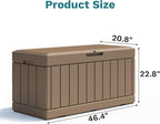 Patiolife 85 Gallon Resin Deck Box, Wood Like Outdoor Storage Box for Garden Tools, Pool Supplies, Waterproof and Lockable, Brown