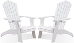Psilvam Adirondack Chair, Oversized Poly Lumber Fire Pit Chair with Cup Holder, 350Lbs Support Patio Chairs for Garden, Weather Resistant Outdoors Seating, Relaxing Gift for Father & Mother (2,White)