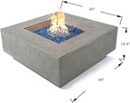 Elementi+ | Bundle Victoria Gas Fire Pit Cast Concrete 40" Square Fire Table, Outdoor Fire Pit Electronic Ignition | Canvas Cover, Fire Glass and Burner Lid Included | Light Gray | Propane Gas
