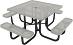 COATEDOUTDOORFURNITURE Heavy-Duty Portable Outdoor Picnic Table with Umbrella Hole, Punched Steel Commercial-Grade Patio Dining Furniture Made in America (46" Square Top, Grey)