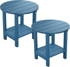 MXIMU Round Outdoor Side Table Adirondack Tables 18 Inch Chairside End Tables with Storage Shelf, 2-Tier Plastic Patio Side Table, Weather Resistant for Balcony Backyard Lawn (Navy, 2 Pack)