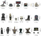 Halloween Miniature Figurines - 18Pcs Resin Ghost Tombstones Skull Heads Scene Ornaments Halloween Garden Accessories Mini Figurine Decorations for Outdoor Statues Home Village Crafts Decor