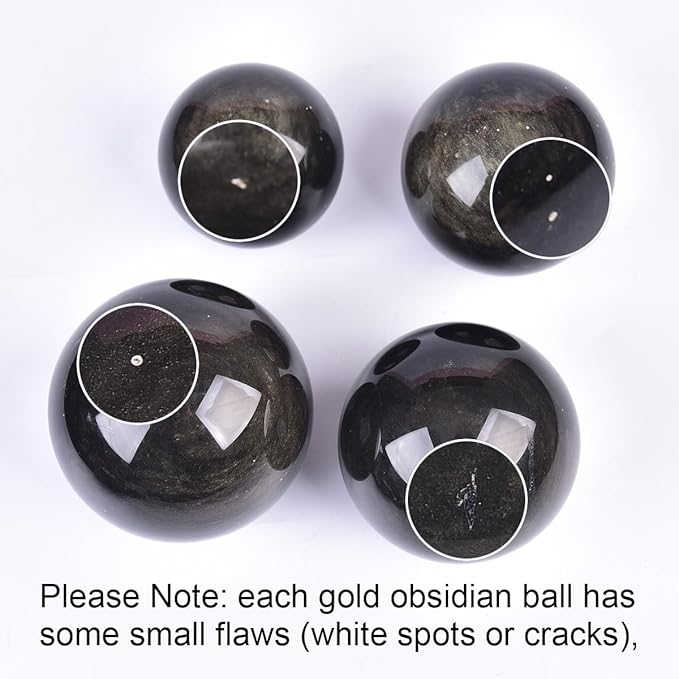JIC Gem Large Golden Obsidian Crystal Sphere Quartz Crystal Ball with Stand Healing Ornament Witchcraft Meditation Home Decor 3.1-3.5 inch(80-90mm)
