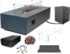 AMS Creations | Chelsea 55 inches Rectangular Propane Gas Outdoor Fire Pit Table | Concrete GFRC Fire Pit Table | with SS Burner, Tank Cover, Canvas Cover, SS Lid, Lava Rock, and Wind Guard Included