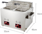 Professional Stainless Steel Commercial Gas Desktop Fryer, Large Capacity Fried Chicken and Potato Chips Outdoor Propane Lpg Double Tank Fryer, Restaurant Kitchen Fryer with Frying Basket and