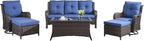 HUMMUH Patio Furniture 6 Pieces Outdoor Furniture Set Wicker Outdoor Sectional Sofa with Swivel Rocking Chairs,Patio Ottomans,Patio Coffee Table