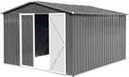 10x12 FT Metal Outdoor Storage Shed & Double Hinged Large Door - Heavy-Duty Shed with Floor, Lockable & Ventilation - Rainproof Windproof Large Utility Garden Shed for Backyard Patio Lawn - Light Gray