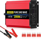 SUNWHEEL 1000W Pure Sine Wave Inverter, 12V DC to 110V/120V AC Power Inverter for RV、Off Grid、Truck、Refrigerator with 2 AC outlets and LCD Display