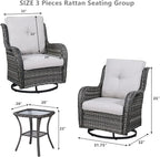 HUMMUH 5 Piece Outdoor Patio Furniture Set Wicker Conversation Bistro Set Swivel Rocking Chairs with Side Table and Ottomans for Backyard, Porch, Balcony