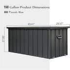 LANTRO JS 150 Gallon Metal Deck Box, Outdoor Storage Box Waterproof with Wheels, Lockable Storage Container for Patio Furniture Cushions Garden Tools, Dark Gray