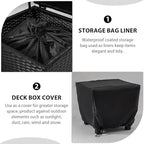 Outdoor Wicker Storage Box with Cover, 13 Gallon PE Rattan Deck Box for Outside with Waterproof Liner, Patio Storage Chest with Hinged Lid for Cushions, Pillows, Towels, Horizontal Bin, Black