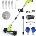 Aokia Weed Wacker Cordless for Lawn: 12V Electric String Trimmer with Wheel - Lightweight 2.0Ah Li-Ion Battery Powered for Yard, Garden, Hedge - Grass Edger with 2 Cutting Blade Types