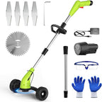 Aokia Weed Wacker Cordless for Lawn: 12V Electric String Trimmer with Wheel - Lightweight 2.0Ah Li-Ion Battery Powered for Yard, Garden, Hedge - Grass Edger with 2 Cutting Blade Types