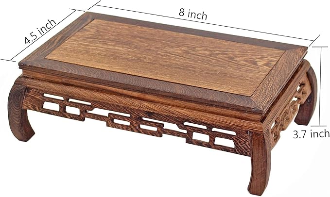GOLDY&WENDY Vase Lamp Teapot Wooden Oriental Style Rectangular Base Rosewood Solid Wood Carving Display Stand