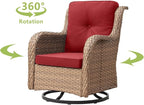 HUMMUH Outdoor Swivel Rocker PE Wicker Patio Chairs Set of 2, Rattan Rocking Chair Furniture Set (Yellow,Red)