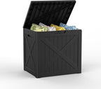 Mars Villa 31 Gallon Deck Box, Outdoor Storage Box Waterproof, Outside Resin Storage Bin for Outdoor Patio Furniture Cushions, Pool Supplies, Garden Tools, UV-Resistant and Weatherproof, Black Barn