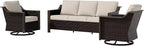 3 Piece Wicker Patio Conversation Set, All-Weather Use Outdoor Wicker Sofa with 2 PE Rattan Swivel Chair, Removable Water-Resistant Cushion, Ideal for Porch, Backyard, Balcony, Poolside, Beige