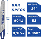 14 Inch Chainsaw Bar 52 Drive Links 3/8"LP Pitch .050" Gauge, 14 Chainsaw Guide Bar, Chainsaw Accessories Fits for Echo, Craftsman, Homelite, Poulan and More