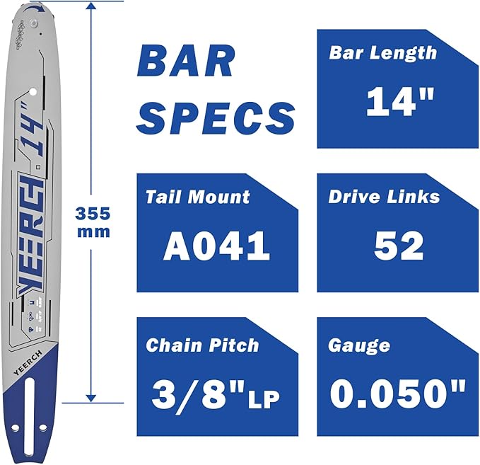 14 Inch Chainsaw Bar 52 Drive Links 3/8"LP Pitch .050" Gauge, 14 Chainsaw Guide Bar, Chainsaw Accessories Fits for Echo, Craftsman, Homelite, Poulan and More(2 Pack)