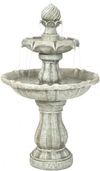 Sunnydaze 35" Solar 2-Tier Outdoor Water Fountain - Outdoor Water Fountain with Battery Backup and Pump - White