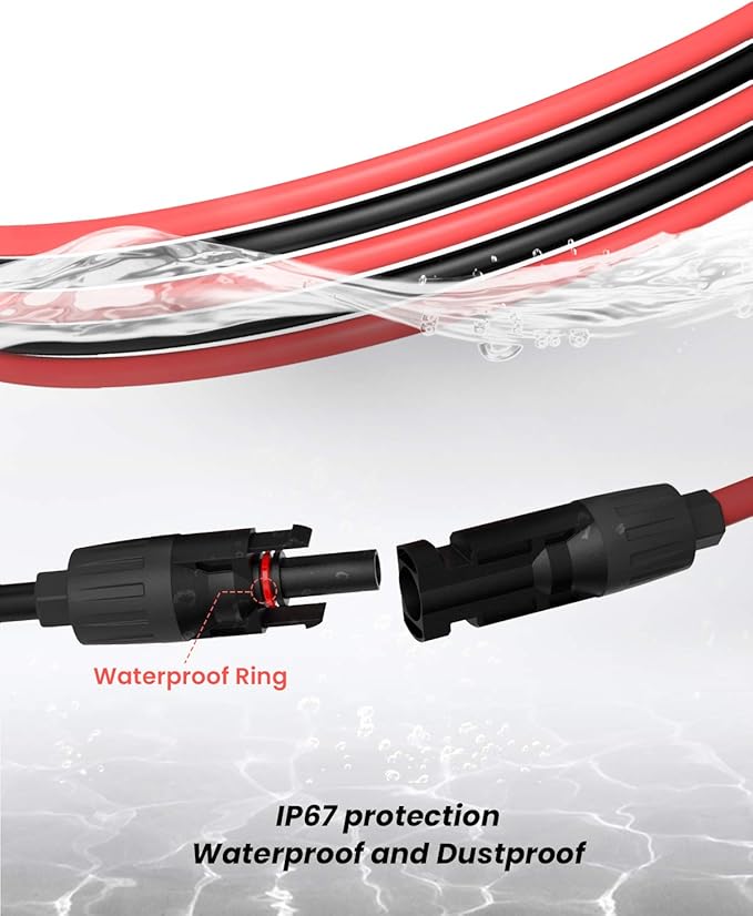 BougeRV 10 Feet 12AWG Solar Extension Cable with Female and Male Connector with Extra Pair of Connectors Solar Panel Adaptor Kit Tool (10FT Red + 10FT Black)