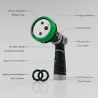 RESTMO 2-IN-1 Garden Hose Nozzle, Heavy Duty Metal Water Hose Nozzle with 4 Spray Patterns, Magic Twist and Thumb Flow Control, Ideal for Watering Plants & Lawns, Washing Cars & Pets, Green