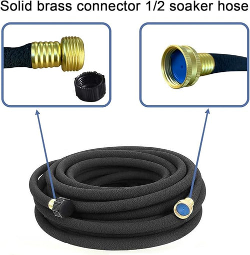 1/2inch 50ft Garden Soaker Hose Solid Brass Connector Heavy Duty Water Hose Perfect for Garden, Vegetable Leakproof Lightweight 50 FT Soaker Hose