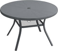VICLLAX Outdoor Patio Round Dining Table, 40.6"x 40.6" Aluminum Tabletop with Storage Shelf for Deck Lawn Garden Backyard, Dark Grey