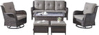 Rilyson 6 Piece Outdoor Patio Furniture Set - Rattan Wicker Patio Conversation Sets with 2 Swivel Rocker Chairs,2 Ottomans,1 Sofa and 1 Coffee Table for Outside Porch Deck Backyard(Brown/Grey)
