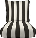 RSH DECOR Deep Seating Cushion with Pillow Back | 22” x 25” x 5" Seat | Water and Fade-Resistant Spun Fabric | Made in USA | Outdoor Chair Cushion Set for Patio Furniture (Black & White Stripe)